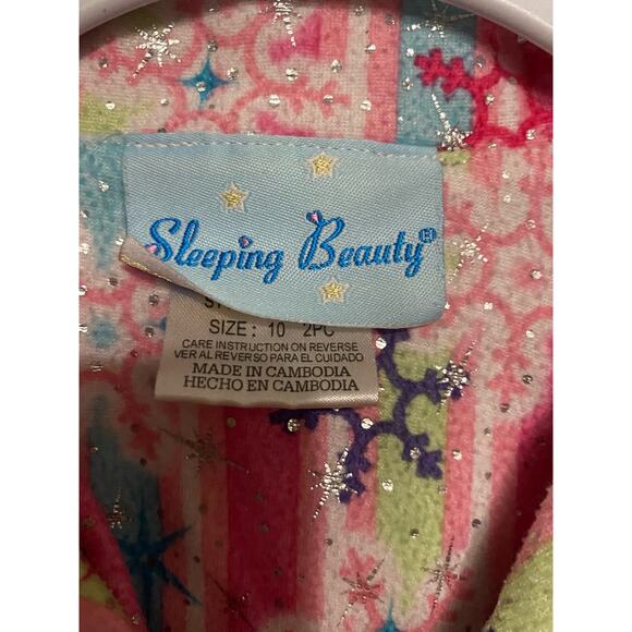SLEEPING BEAUTY Girl's 2PC Pajama Set Size 10 Pink Snowflake - Picture 5 of 6